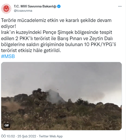 MSB duyurdu: 12 PKK'lı terörist etkisiz hale getirildi