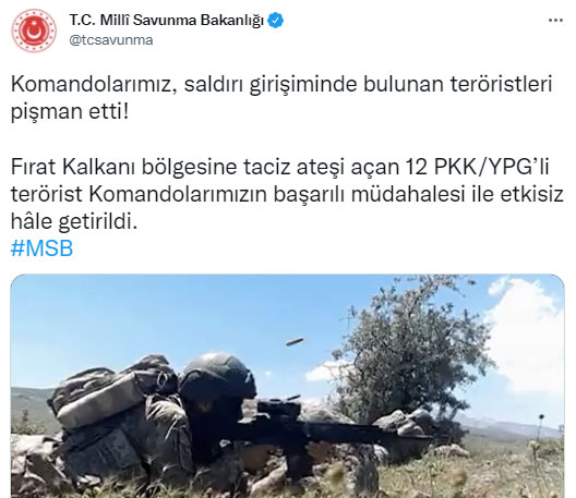 MSB duyurdu: 12 terörist etkisiz hale getirildi