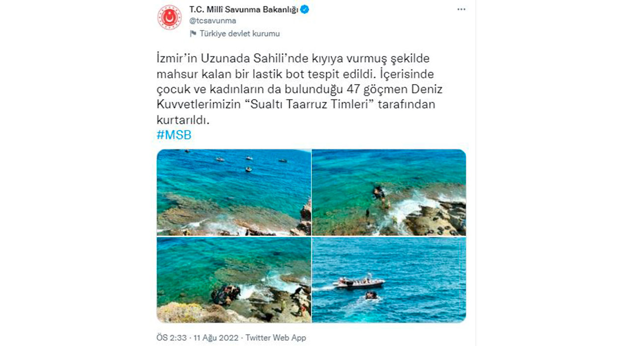MSB duyurdu: 47 göçmen Sualtı Taarruz Timleri tarafından kurtarıldı