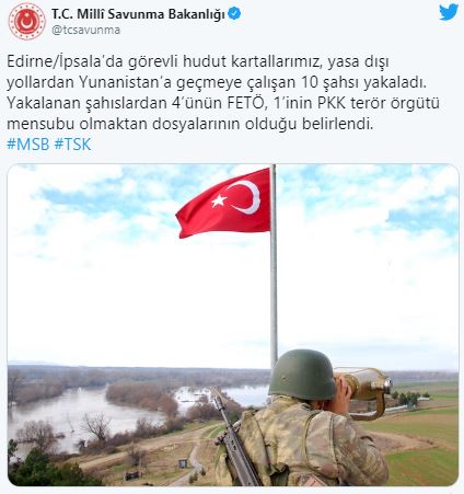 Yasa dışı yollardan Yunanistan'a geçmeye çalışan 10 kişi gözaltına alındı
