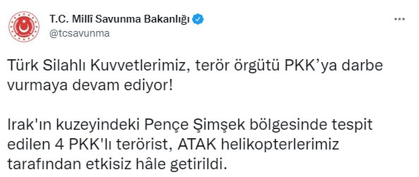 ATAK helikopterleri vurdu: 4 terörist etkisiz hale getirildi
