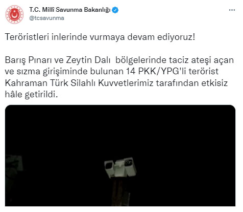 MSB açıkladı: 14 terörist etkisiz hale getirildi