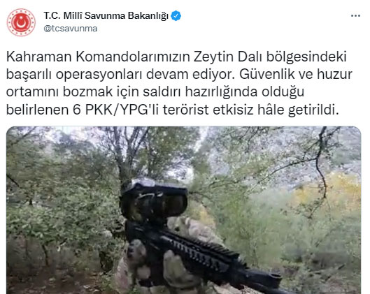 Zeytin Dalı bölgesinde 6 terörist etkisiz hale getirildi