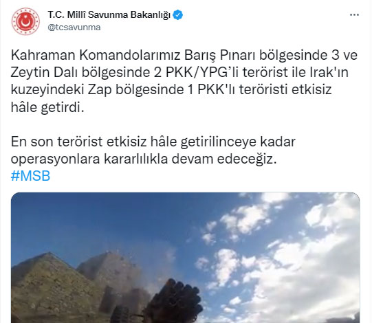 Suriye'nin ve Irak'ın kuzeyinde 6 terörist etkisiz hale getirildi