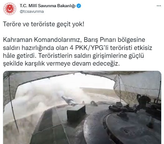 MSB açıkladı: 4 terörist etkisiz hale getirildi MSB açıkladı: 4 terörist etkisiz hale getirildi