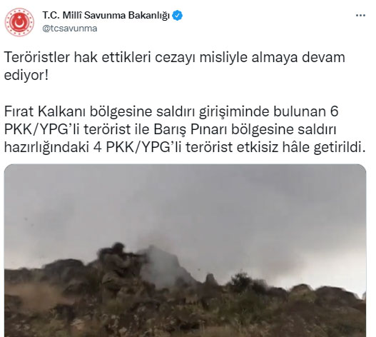 MSB duyurdu: 10 terörist etkisiz hale getirildi MSB duyurdu: 10 terörist etkisiz hale getirildi