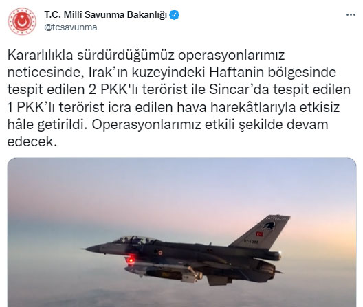 MSB açıkladı: 3 terörist etkisiz hale getirildi