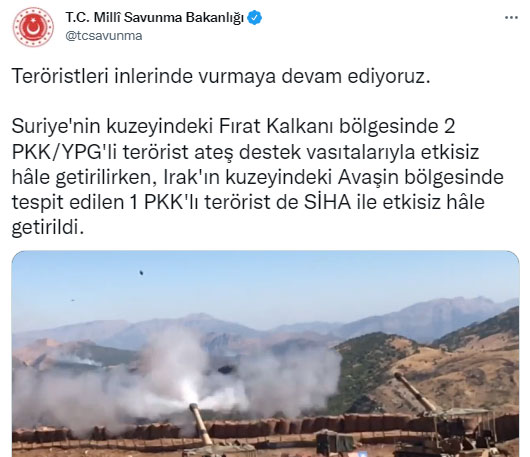 MSB duyurdu: 3 terörist etkisiz hale getirildi