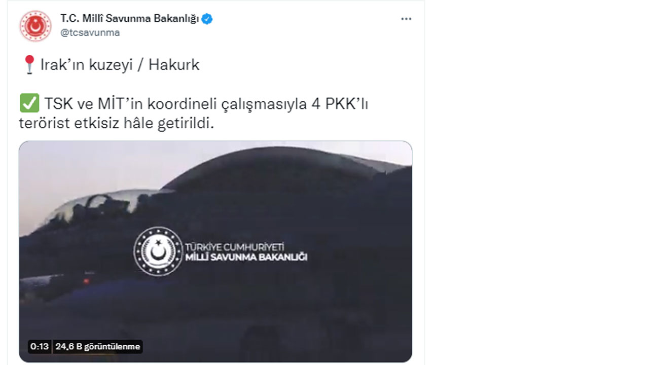 MSB duyurdu: 4 terörist etkisiz hale getirildi