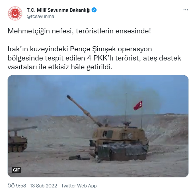 Irak'ın kuzeyinde 4 terörist etkisiz hale getirildi
