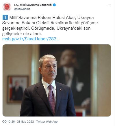 Hulusi Akar, Ukraynalı mevkidaşı ile görüştü