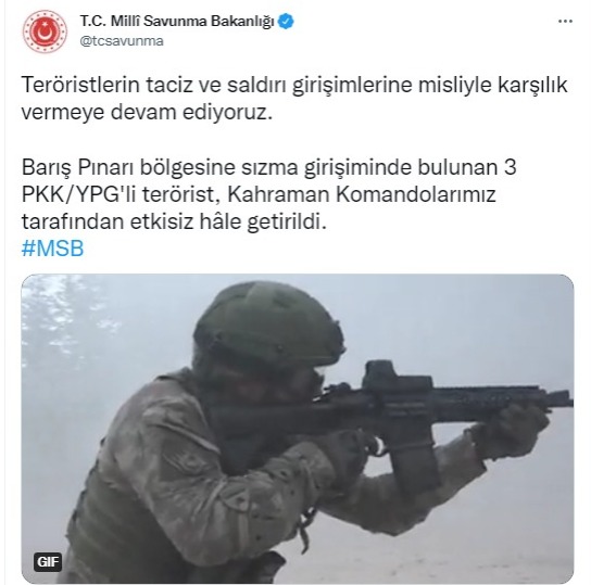 MSB: 3 terörist etkisiz hale getirildi