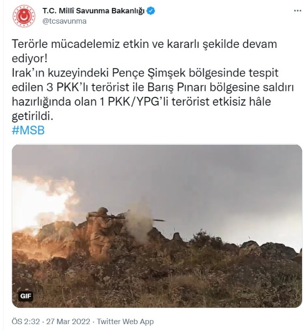MSB duyurdu: 4 terörist etkisiz hale getirildi MSB duyurdu: 4 terörist etkisiz hale getirildi