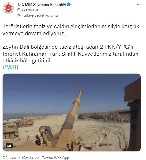 MSB duyurdu: 2 PKK'lı etkisiz hale getirildi