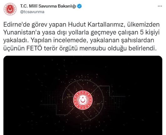 MSB Yunanistan'a geçmeye çalışan 5 FETÖ'cüyü yakaladı