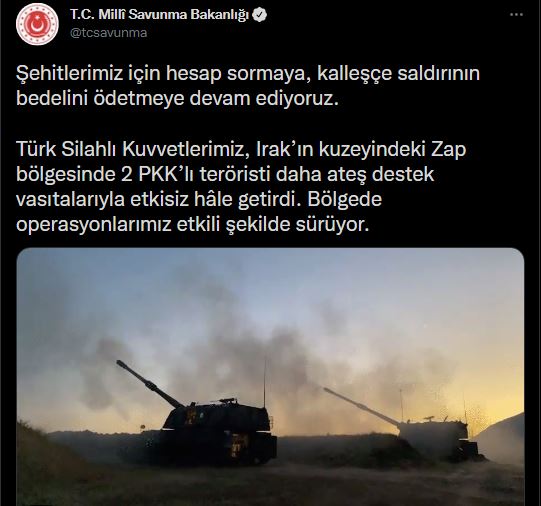 MSB : Irak'ın Zap bölgesinde 2 PKK'lı etkisiz hale getirildi