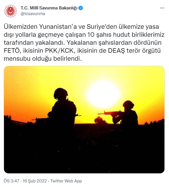 MSB duyurdu: Yurda giriş yapmaya çalışan terör örgütü mensubu 10 kişi yakalandı