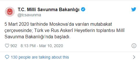 MSB: Türk ve Rus Askeri heyetlerinin toplantısı başladı