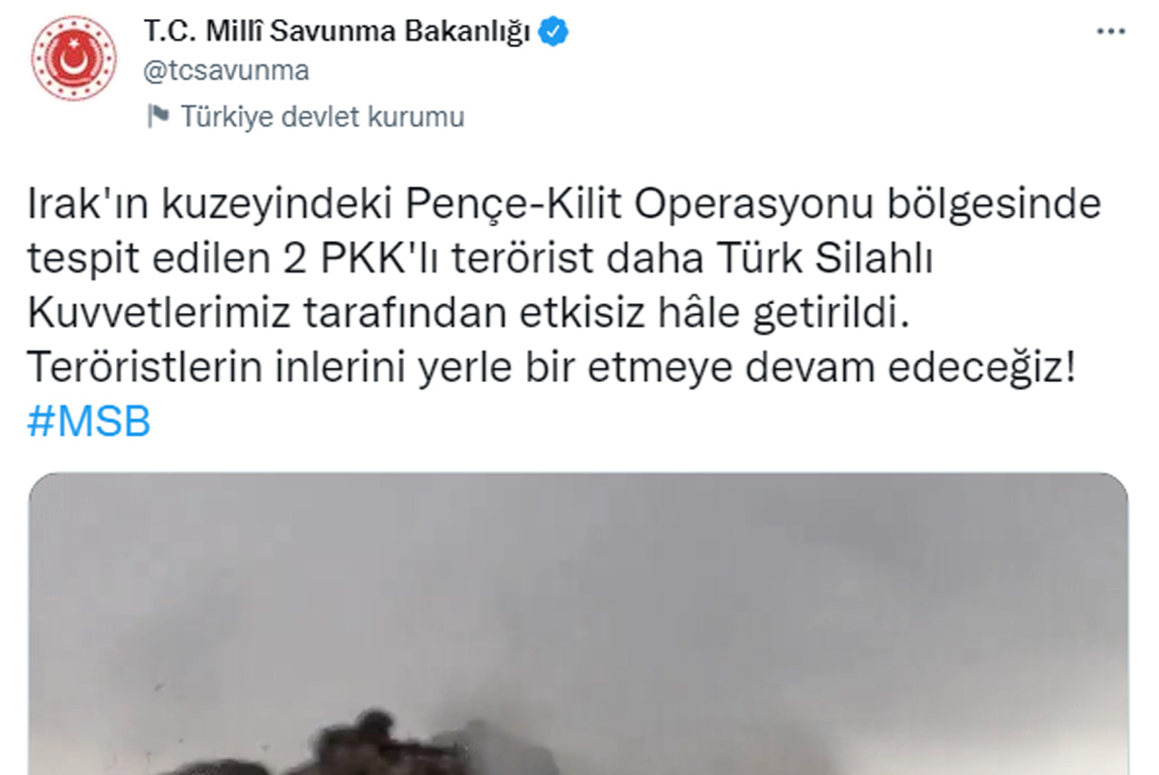 MSB duyurdu: Pençe-Kilit bölgesinde 2 terörist etkisiz hale getirildi MSB duyurdu: Pençe-Kilit bölgesinde 2 terörist etkisiz hale getirildi