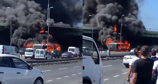 Zeytinburnu'nda metrobüs alev alev yandı