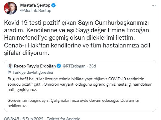 Cumhurbaşkanı Erdoğan ve eşi Emine Erdoğan koronavirüse yakalandı