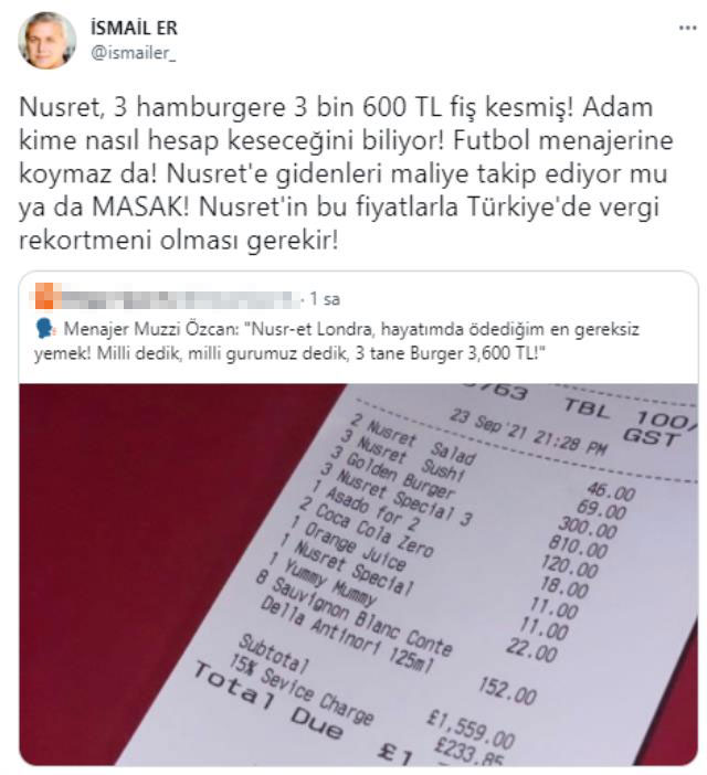 3 tane burger 3 bin 600TL! Nusret’e tepkiler üst üste geldi