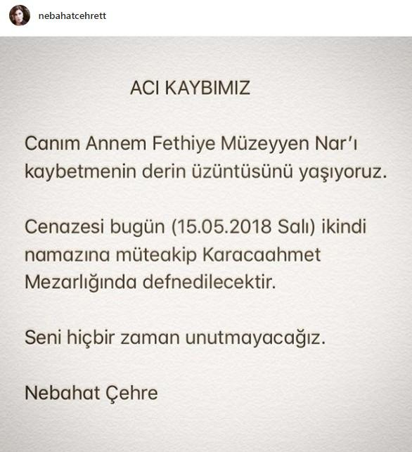 Nebahat Çehre'nin acı günü