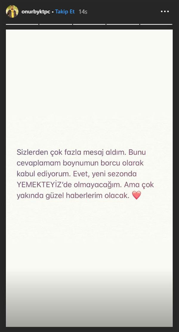 Yemekteyiz'de Onur Büyüktopçu ile yollar ayrıldı