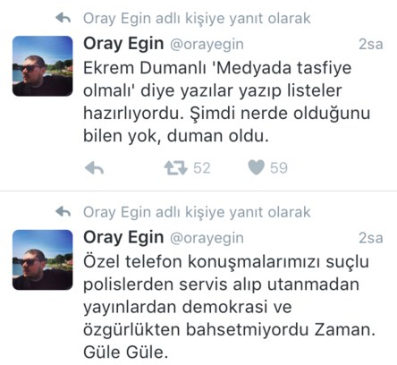 Oray Eğin'den kayyum atanan Zaman için ağır sözler