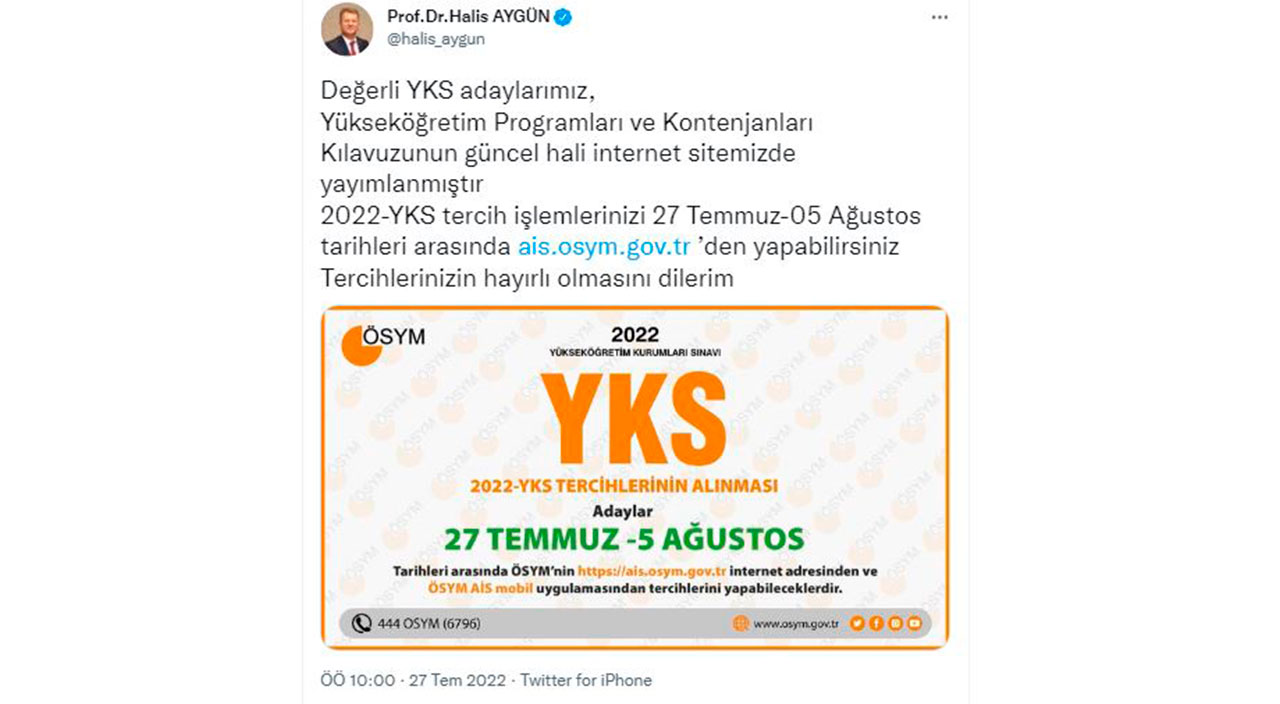 ÖSYM başkanı duyurdu: YKS tercihleri başladı ÖSYM başkanı duyurdu: YKS tercihleri başladı