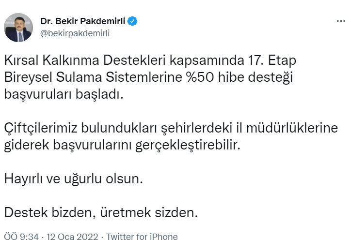 Bakan Pakdemirli açıkladı: Hibe ödemeleri başladı