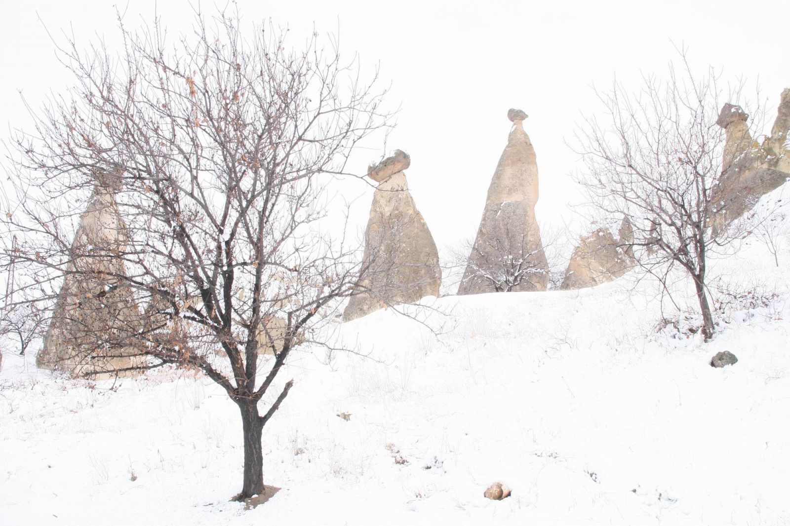 Peribacaları beyaza büründü