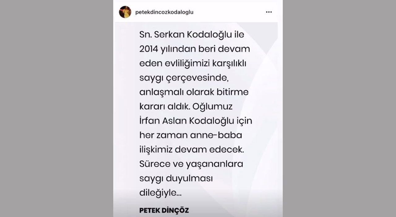 8 yıllık evlilik bitti: Petek Dinçöz ile Serkan Kodaloğlu boşandı