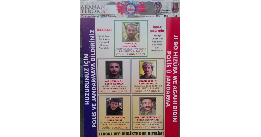 Başlarına ödül konulan teröristlerin listesi yayınlandı