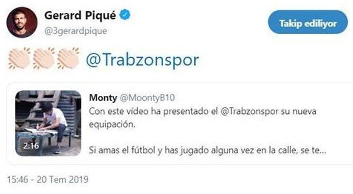 Gerard Pique, Trabzonspor'un paylaşımını beğendi! Gerard Pique, Trabzonspor'un paylaşımını beğendi!