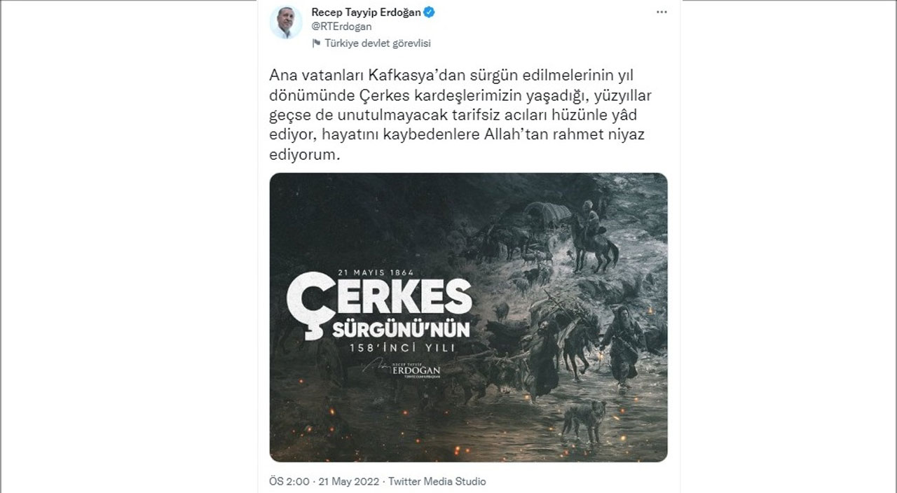 Cumhurbaşkanı Erdoğan'dan Çerkes Sürgünü mesajı Cumhurbaşkanı Erdoğan'dan Çerkes Sürgünü mesajı