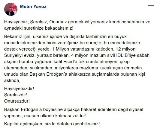 AK Parti’li Yavuz’dan CHP’li Özkoç'a tepki