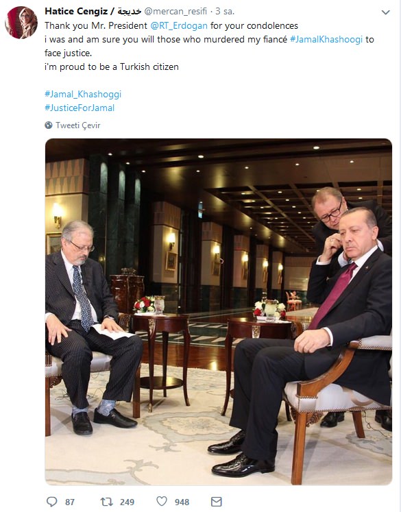 Kaşıkçı'nın nişanlısından Erdoğan paylaşımı