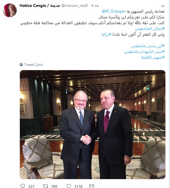 Kaşıkçı'nın nişanlısından Erdoğan paylaşımı