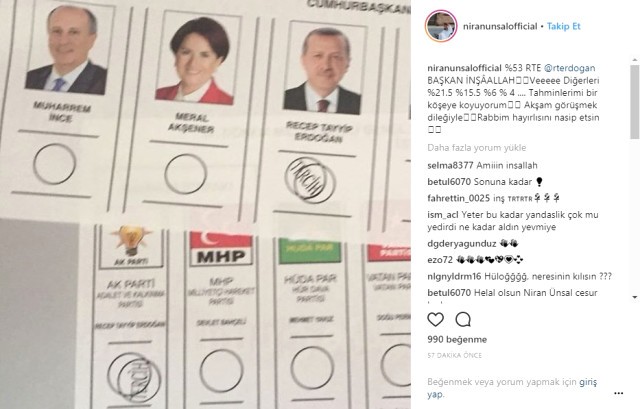 Niran Ünsal seçim pusulasını paylaştı