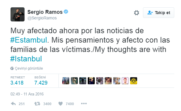 Sergio Ramos, terör saldırısı sonrası destek mesajı yayınladı