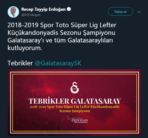Cumhurbaşkanı Erdoğan, Galatasaray'ı tebrik etti