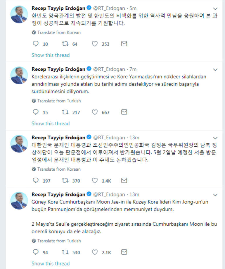 Cumhurbaşkanı Erdoğan'dan 'Kore' açıklaması: Memnuniyet duydum