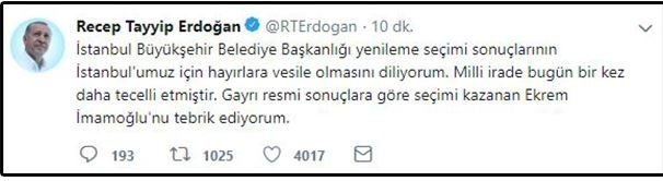 Cumhurbaşkanı Erdoğan: Mili irade tecelli etti