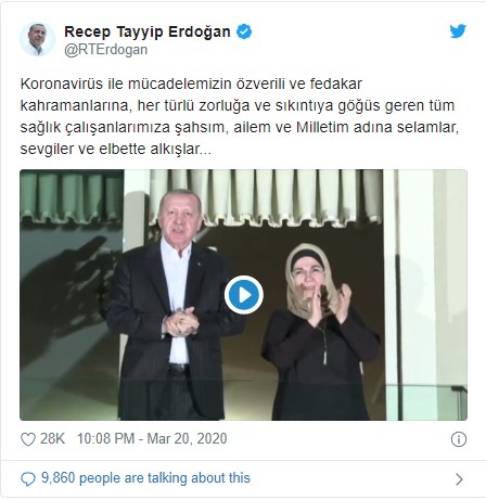 Cumhurbaşkanı Erdoğan ve eşi Emine Erdoğan'dan sağlık çalışanlarına destek