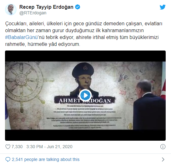 Cumhurbaşkanı Erdoğan'dan Babalar Günü paylaşımı