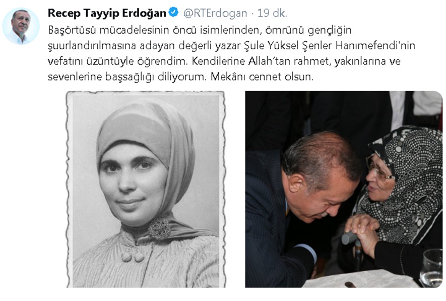 Cumhurbaşkanı Erdoğan'dan Şule Yüksel Şenler için taziye mesajı