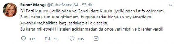 İYİ Parti'nin kurucu üyelerinden Ruhat Mengi istifa etti