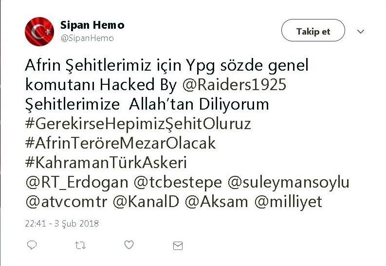 YPG'nin sözde Genel Komutanına Türk bayrağı şoku