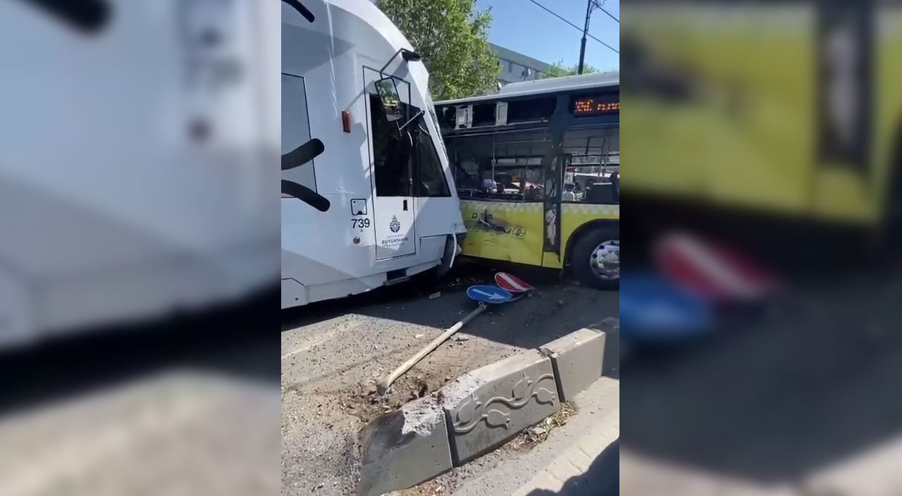 İETT otobüsü ile tramvay çarpıştı
